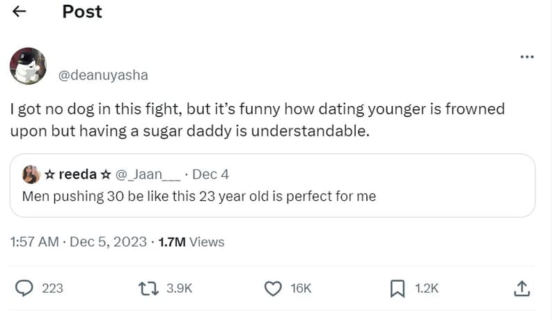 Post deanuyasha got no dog in this fight but its funny how dating younger is fro