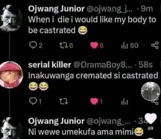 Ojwang junior ojwang j 9m when i die would like my body to be castrated 02 126 t