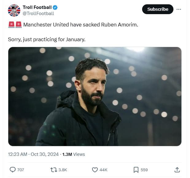 Troll football trollfootball subscribe manchester united have sacked ruben amori