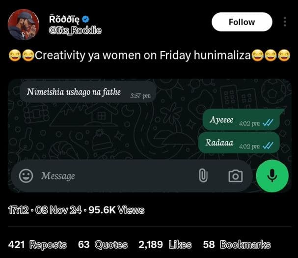 Rãdnię mits_roddie follow creativity ya women on friday hunimaliza nimeishia ush