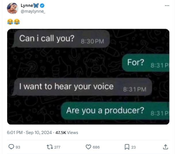 Lynne 8 maylynne can i call you? 8.30pm for? 831 p want to hear your voice 8.31p