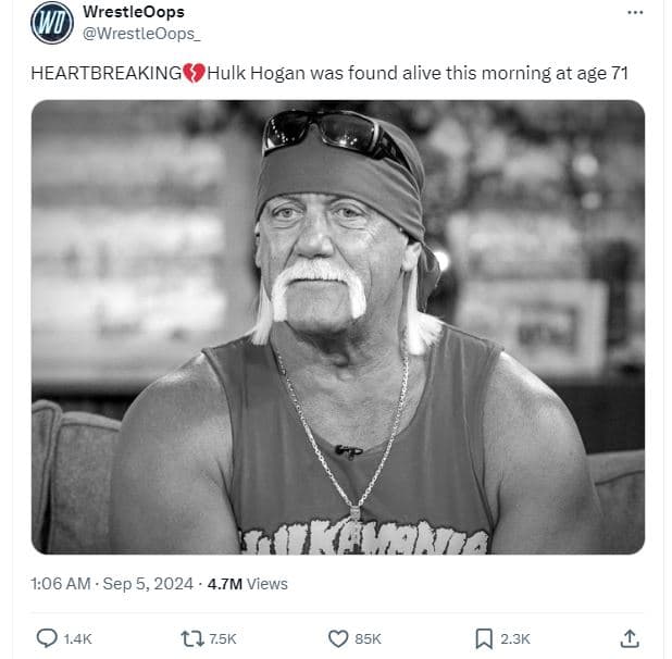 Wrestleoops wrestleoops heartbreaking hulk hogan was found alive this morning at