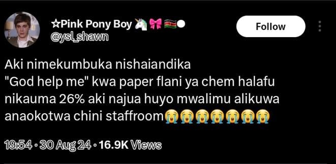 Pink pony boy shawn follow aki nimekumbuka nishaiandika 'god help me kwa paper f
