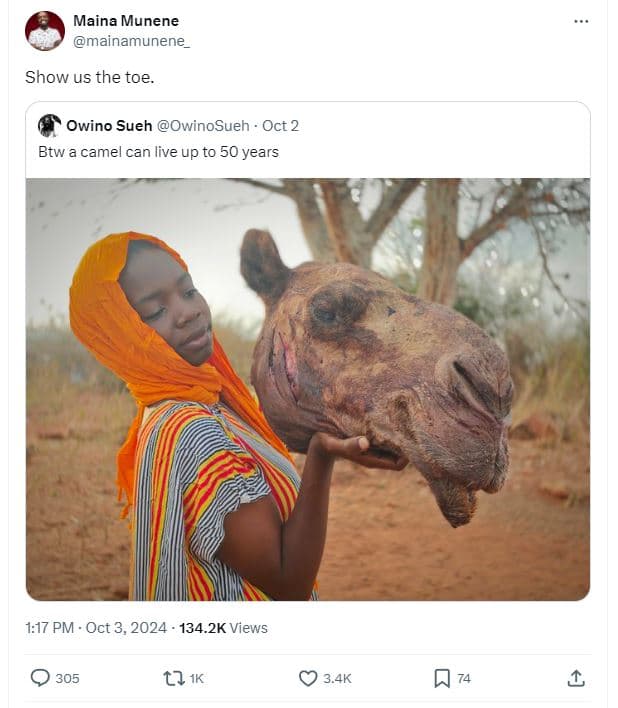 Maina munene mainamunene show us the toe. owino sueh owinosueh oct 2 btw camel c