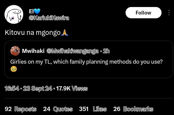 Follow karfukikawira kitovu na mgongo mwihaki mwihakiwanganga 2 girlies on my tl