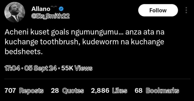 Allano pàs slmit22 follow acheni kuset goals ngumungumu. anza ata na kuchange to