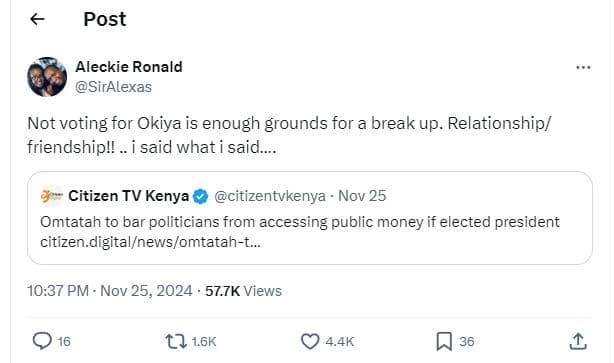 Post aleckie ronald siralexas not voting for okiya is enough grounds for a break