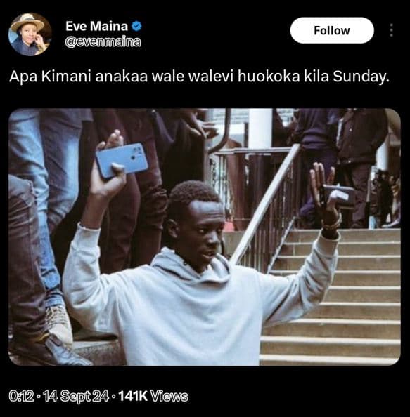 Eve maina evenmaina follow apa kimani anakaa wale walevi huokoka kila sunday 148