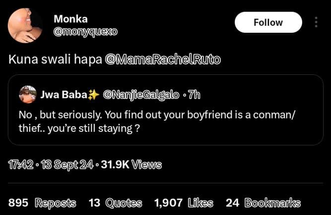 Monka monyc follow kuna swali hapa mamarachelruto jwa baba nanjiegalgalo 7h no b