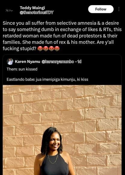 Teddy maingi thanoborious dy follow since you all suffer from selective amnesia