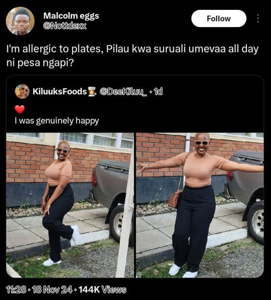 Malcolm eggs nofdexr follow i'm allergic to plates, pilau kwa suruali umevaa all