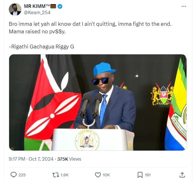 Mr kimmtn keam_254 bro imma let yah all know dat l ain't quitting. imma fight to