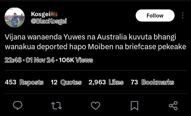 Kosgei blackosgei follow vijana wanaenda yuwes na australia kuvuta bhangi wanaku