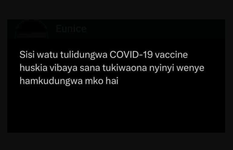 Sisi watu tulidungwa covid19 vaccine huskia vibaya sana tukiwaona nyinyi wenye h