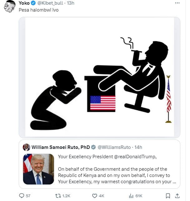 Yoko kibet_bull 13h pesa haiombwi ivo e8 william samoei ruto, phd williamsruto 1