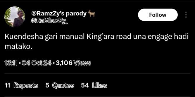 Ramzzys parody drambuz7y_ follow kuendesha gari manual king'ara road una engage