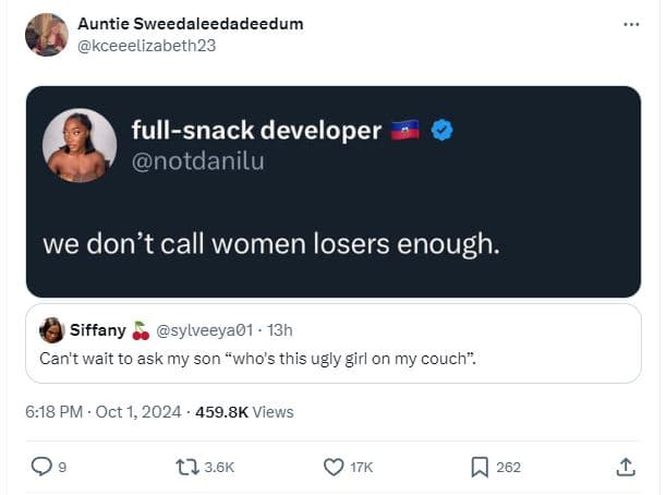 Auntie sweedaleedadeedum kceeelizabeth23 fullsnack developer notdanilu we don't