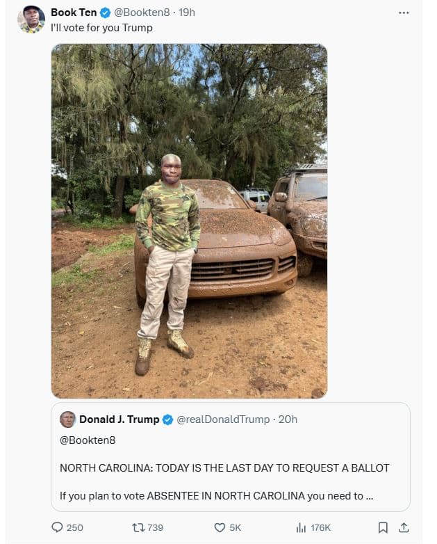 Book ten bookten8 19h iil vote for you trump donald trump realdonaldtrump 20h bo