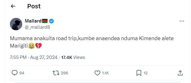 Post mallard _mallard8 mumama anakuita road trip,kumbe anaendea nduma kimende al