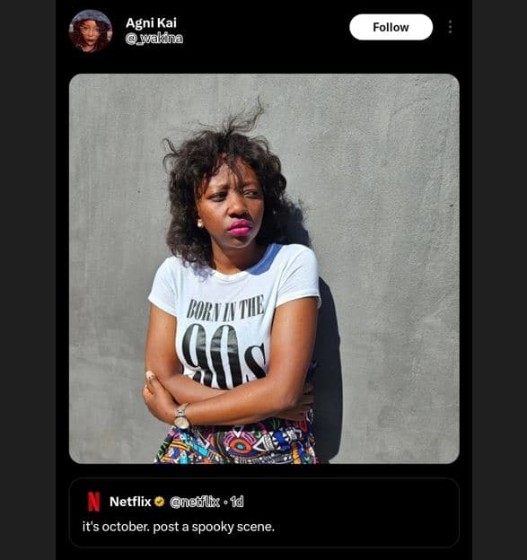 Agni kai wekna follow yort w the netflix nadlx 1d it's october. post a spooky sc