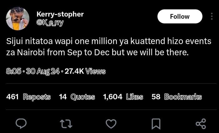 Kerrystopher pkęmry follow sijui nitatoa wapi one million ya kuattend hizo event