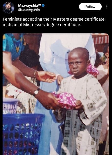 Maxvayshiatm maswayshia follow feminists accepting their masters degree certific
