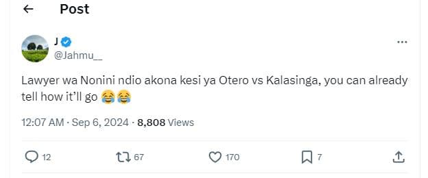 Post jahmu_ lawyer wa nonini ndio akona kesi ya otero vs kalasinga you can alrea