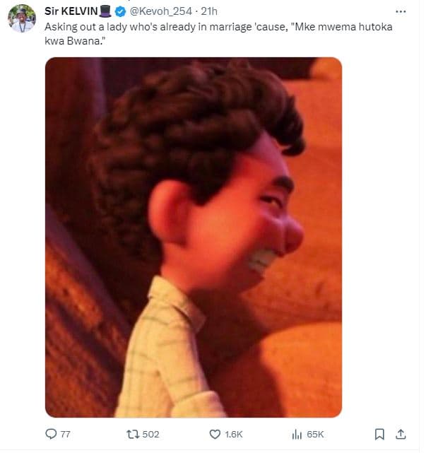 Sir kelvin _ kevoh_254 21h asking out alady who's already in marriage cause 'mke