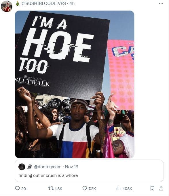 Sushibloodlives m a hoe too slutwalk dontcrycam nov 19 finding out ur crush is a