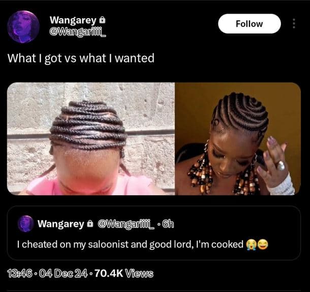 Wangarey 0 wangari_ follow what i got vs what wanted wangarey 0 wlanganlii_ 6h i