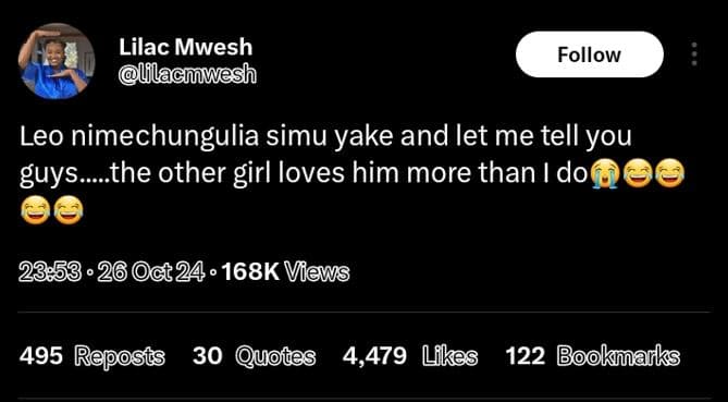 Lilac mwesh llacmwesh follow leo nimechungulia simu yake and let me tell you guy