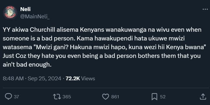 Neli mainneli _ yy akiwa churchill alisema kenyans wanakuwanga na wivu even when