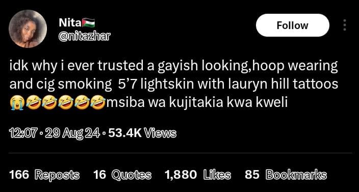 Nita nitazhar follow idk why i ever trusted a gayish looking hoop wearing and ci