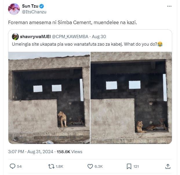 Sun tzu itschanzu foreman amesema ni simba cement, muendelee na kazi. shawrywamj