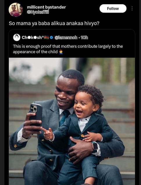 Millicent bystander nyokaimi follow so mama ya baba alikua anakaa hivyo? chokosh