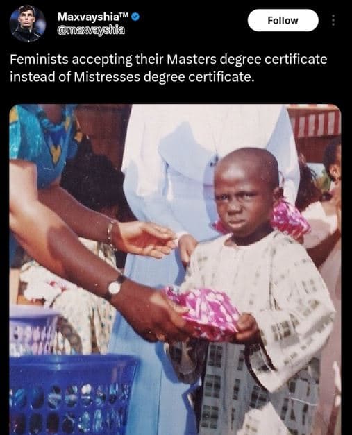 Maxvayshia maxvayshia follow feminists accepting their masters degree certificat