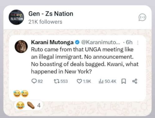 Gen zs nation jatiou 21k followers karani mutonga karanimuto 6h ruto came from t