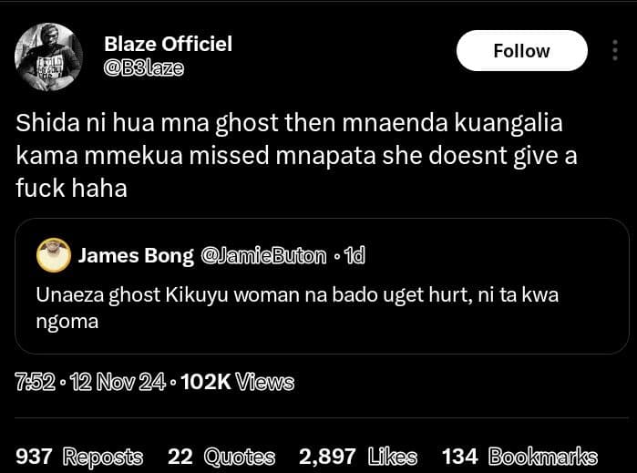 Blaze officiel bblaze follow shida ni hua mna ghost then mnaenda kuangalia kama