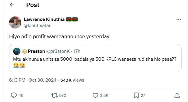 Post lawrence kinuthia kinuthialan hiyo ndio profit wameannounce yesterday prest
