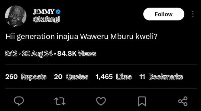Jimmy kafangi follow hii generation inajua waweru mburu kweli? 12 30aug24 84.8k