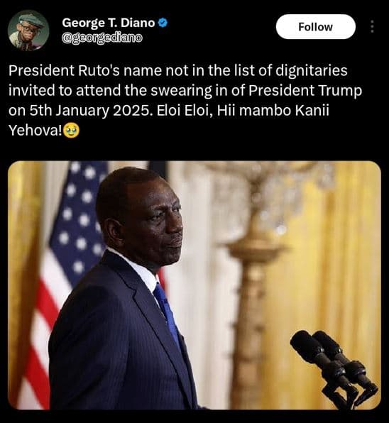 George t. diano geonigediano follow president ruto's name not in the list of dig