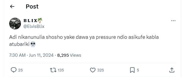 Post blixt elvisblix adi nikanunulia shosho yake dawa ya pressure ndio asikufe k