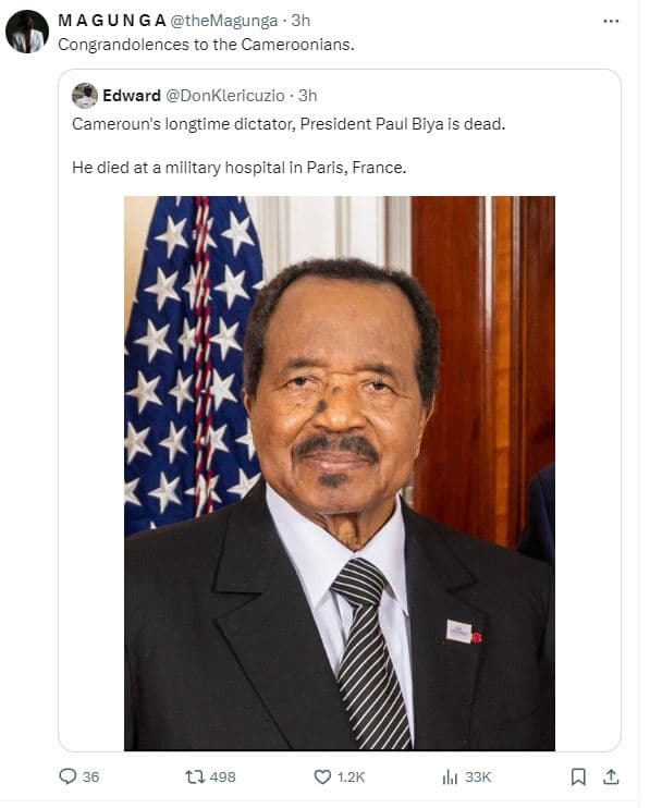 Magunga themagunga 3h congrandolences to the cameroonians. edward donklericuzio