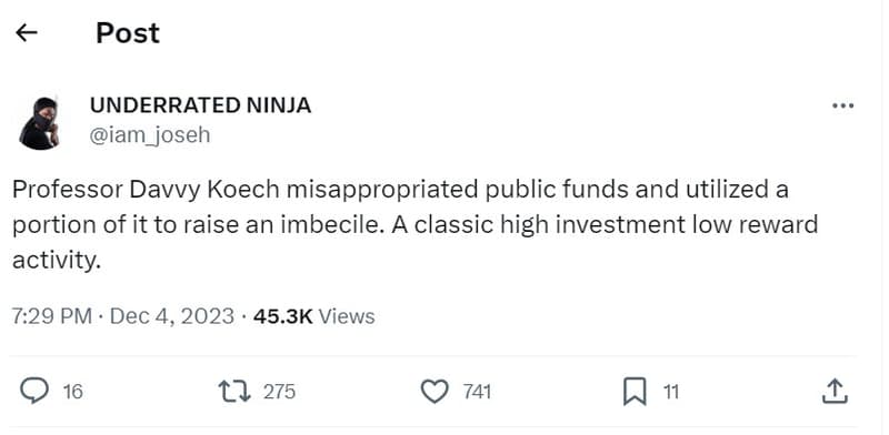 Post underrated ninja iam_joseh professor davvy koech misappropriated public fun