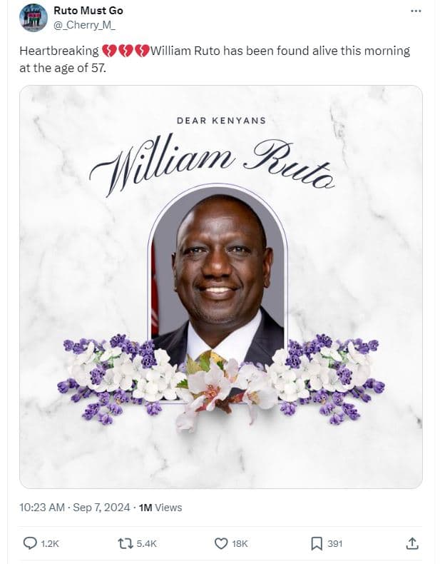 Ruto must go cherry_m heartbreaking 9william ruto has been found alive this morn