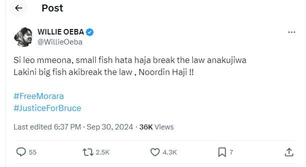 Post willie oeba willieoeba si leo mmeona small fish hata haja break the law ana