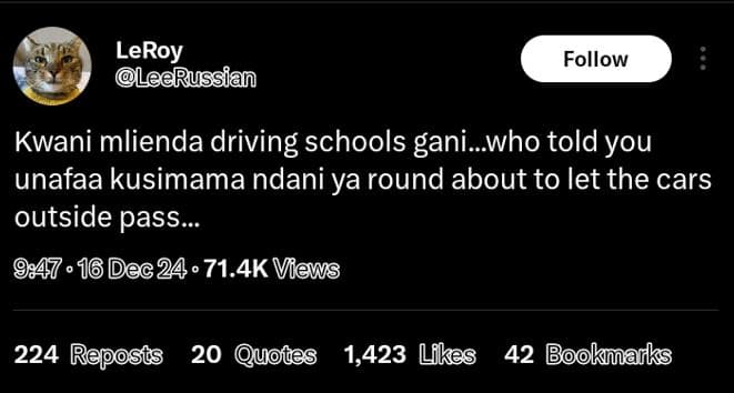 Leroy leerussian follow kwani mlienda driving schools gani_who told you unafaa k