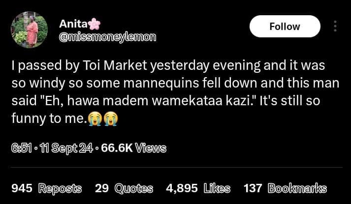 Anita mmissmoneylemon follow passed by toi market yesterday evening and it was s