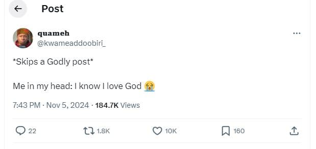 Post quameh kwameaddoobiri 'skips godly post me in my head know love god 7.43 pm