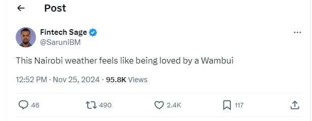 Post fintech sage sarunibm this nairobi weather feels like being loved by wambui